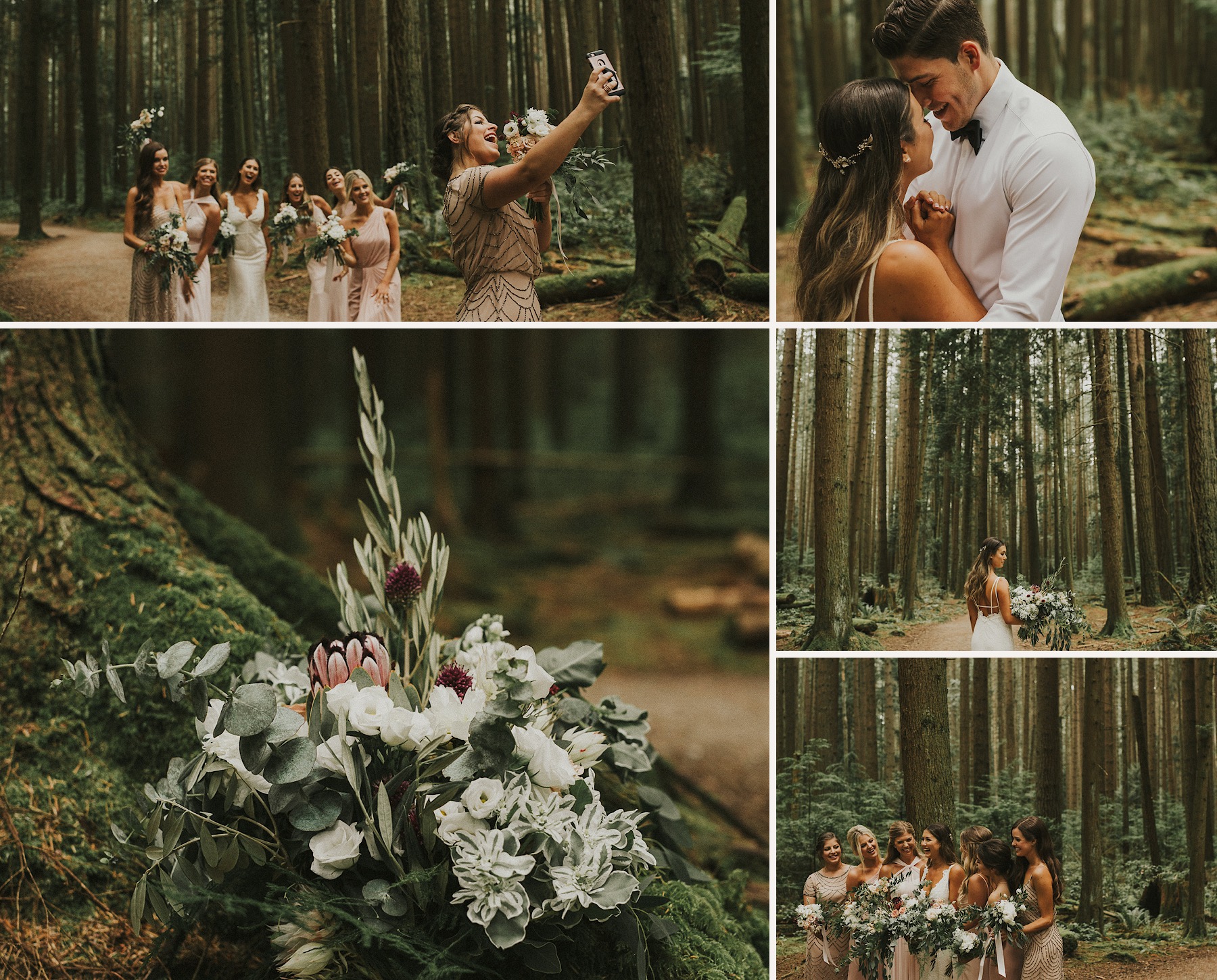wedding party portraits in Pacific Spirit Park